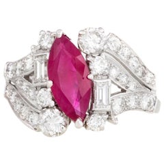 Handmade Retro circa 1940s-1950s Platinum Ruby and Diamond Ring