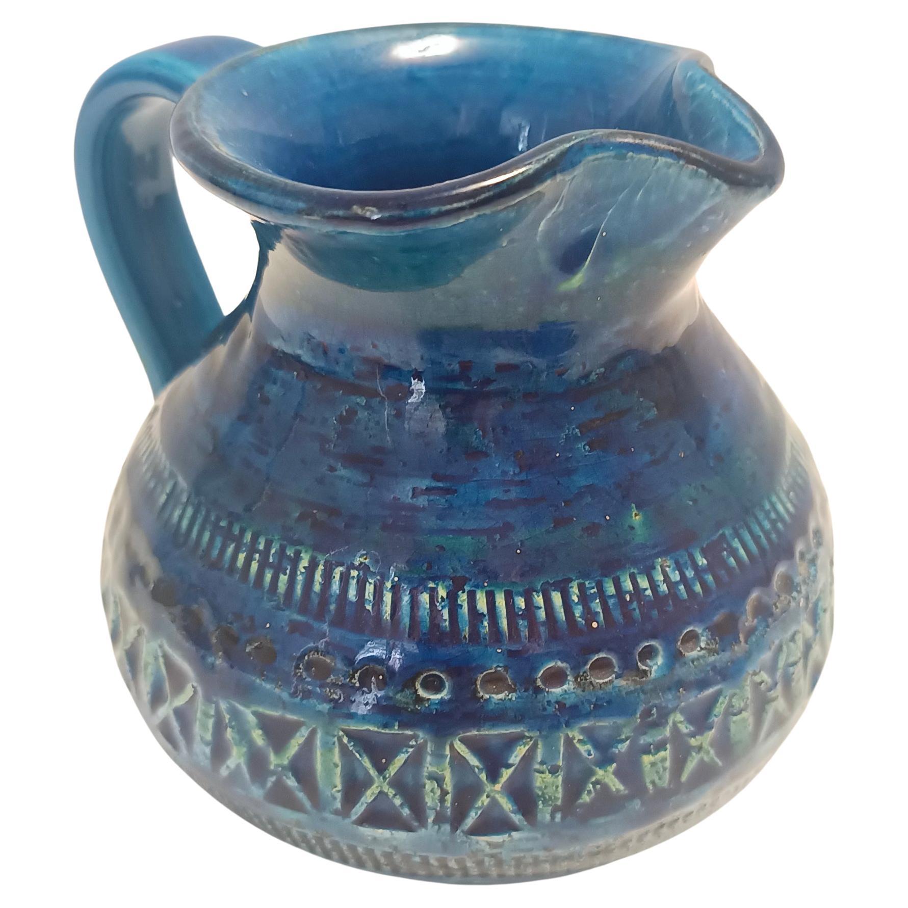 Handmade Rimini Blue Lacquered Ceramic Jug by Aldo Londi for Bitossi, Italy