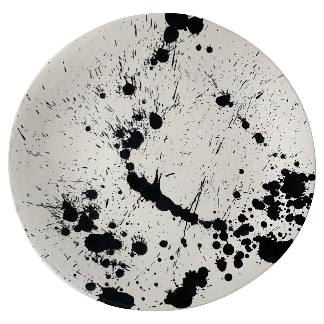 Handmade Rock Ceramic Dinner Plates - Set of 2 - Black & White Splatterware