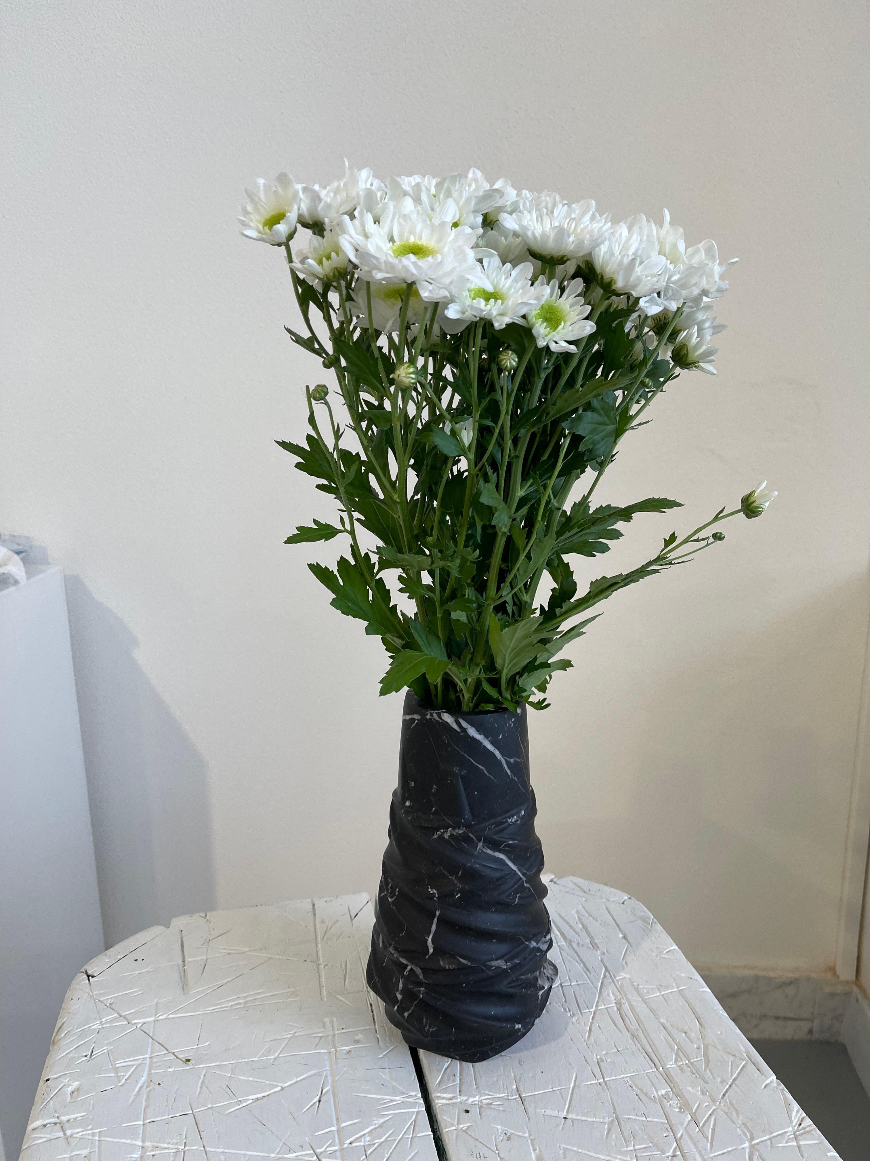 Contemporary Handmade Rock Vase in Black Marquina Marble For Sale