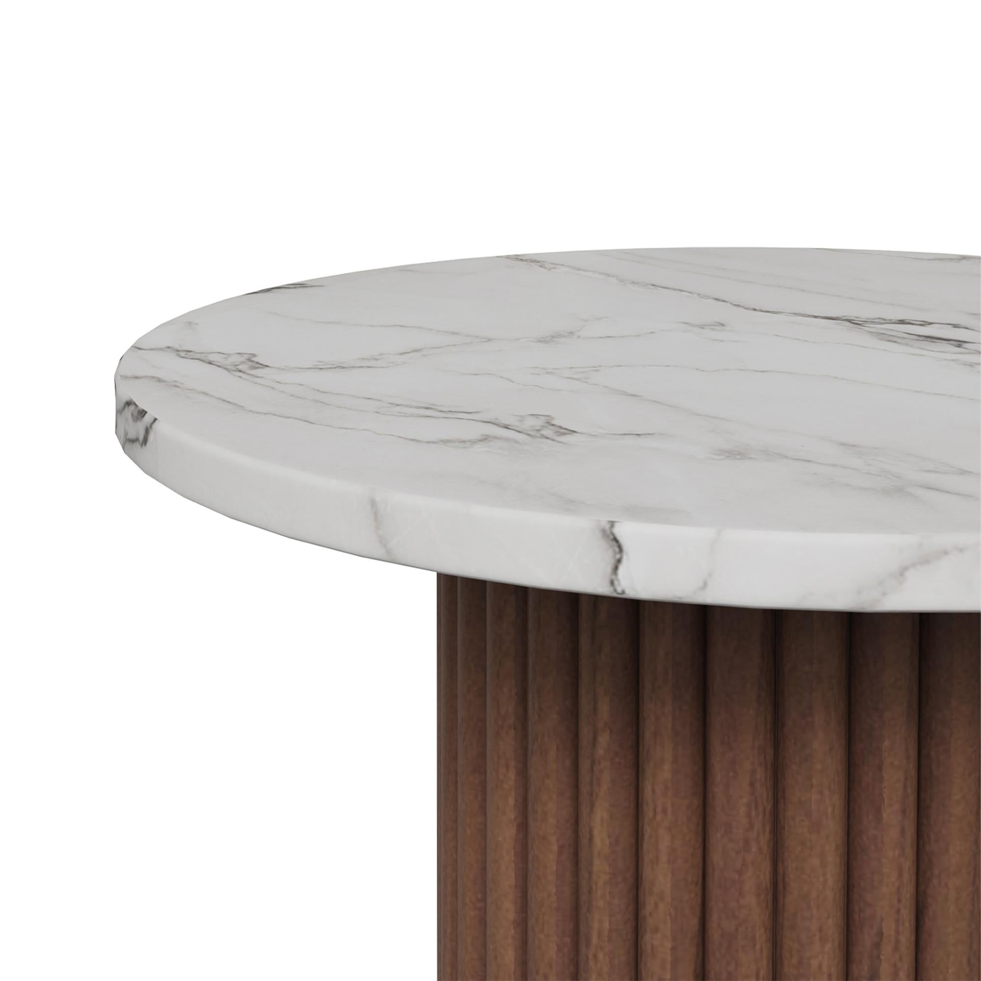 Portuguese Handmade Roland Side Table in Fluted Walnut & Estremoz Marble by Nolita Harbour For Sale