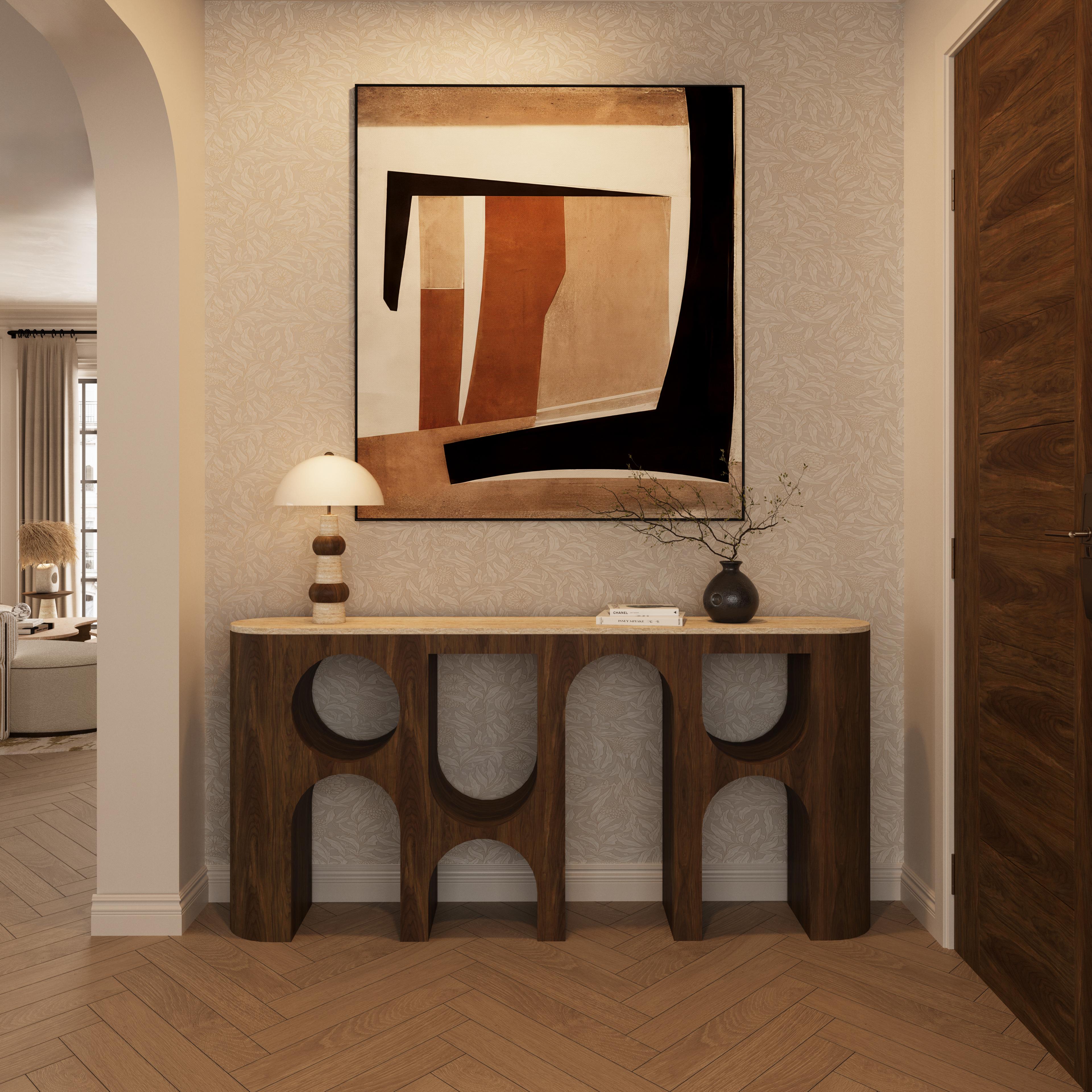 Die Rome-Konsole von Nolita Harbour ist ein markantes Luxusmöbel, das architektonische Eleganz mit modernem Design verbindet. Dieser Konsolentisch ist eine faszinierende Ergänzung für jeden Wohnbereich und verbindet Funktionalität mit einer kühnen