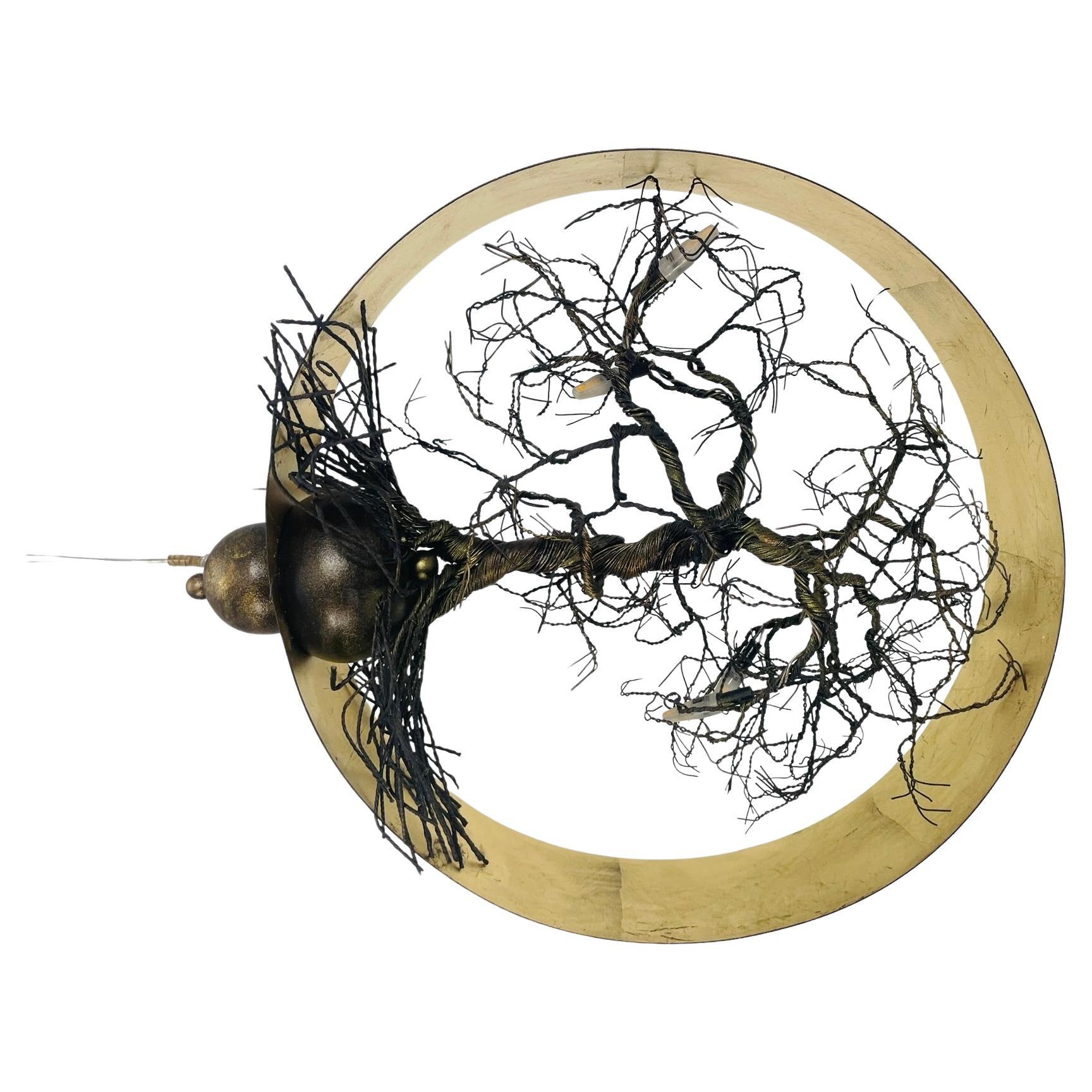 Handmade “Roots” Table Lamp by F+M FOS, Oxidized Gold Ring, Greece