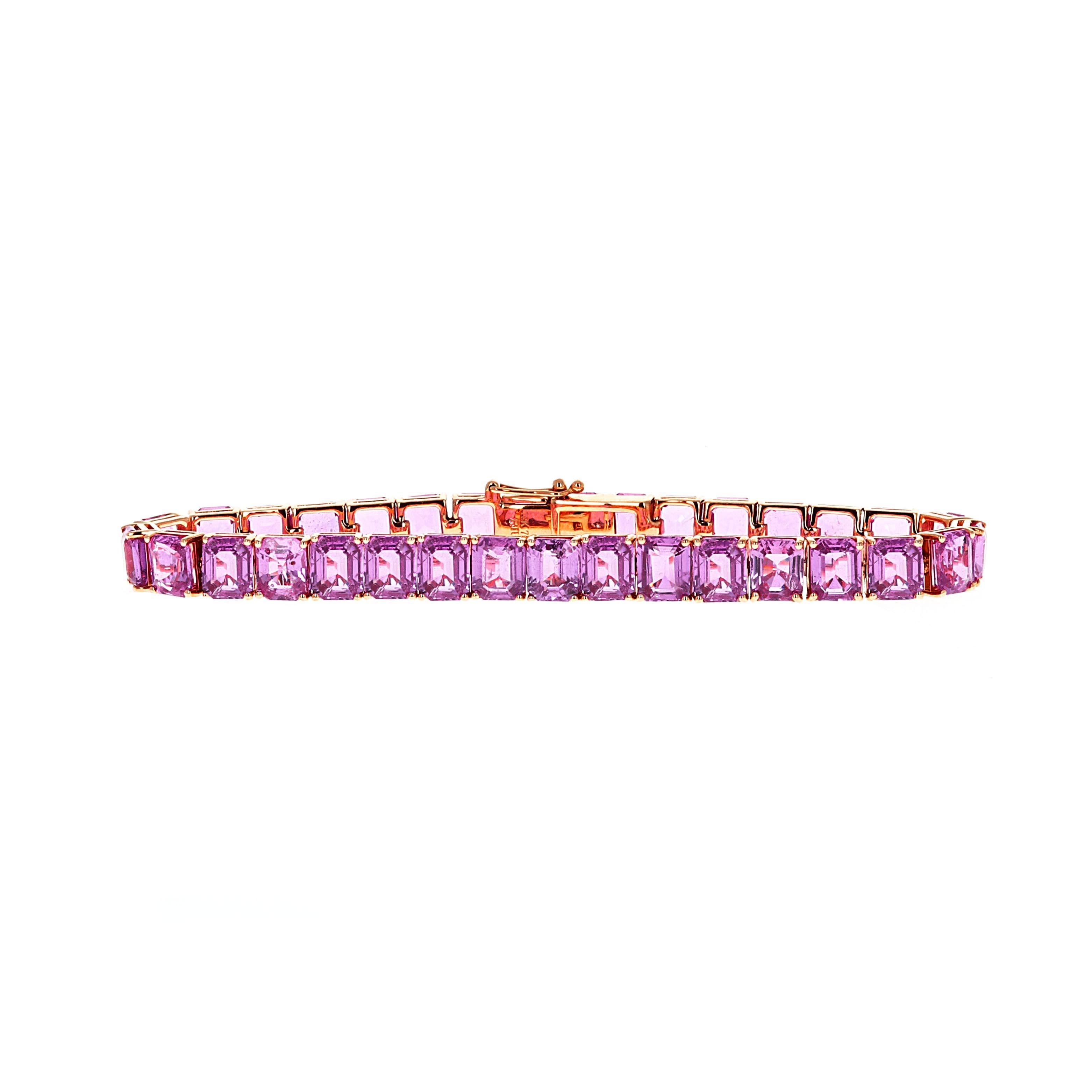 Handgefertigtes Tennisarmband aus Roségold mit 35,33 Karat rosa Saphir (Moderne)