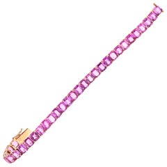 Bracelet tennis en or rose 35,33 carats avec saphir rose, fait à la main