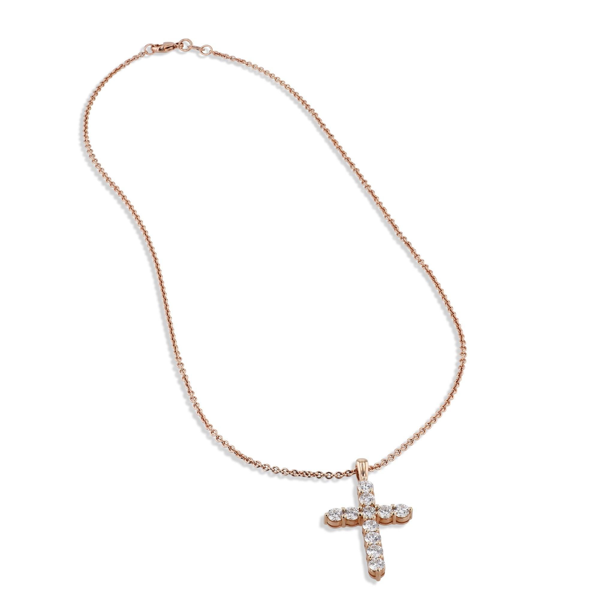 Admire the beauty of this Rose Gold Diamond Cross Pendant! Crafted in 18kt rose gold, it's adorned with diamonds for a mesmerizing sparkle. A testimony to pure luxury - buy it now and complete your look!
Rose Gold Diamond Cross Pendant
18kt. Rose