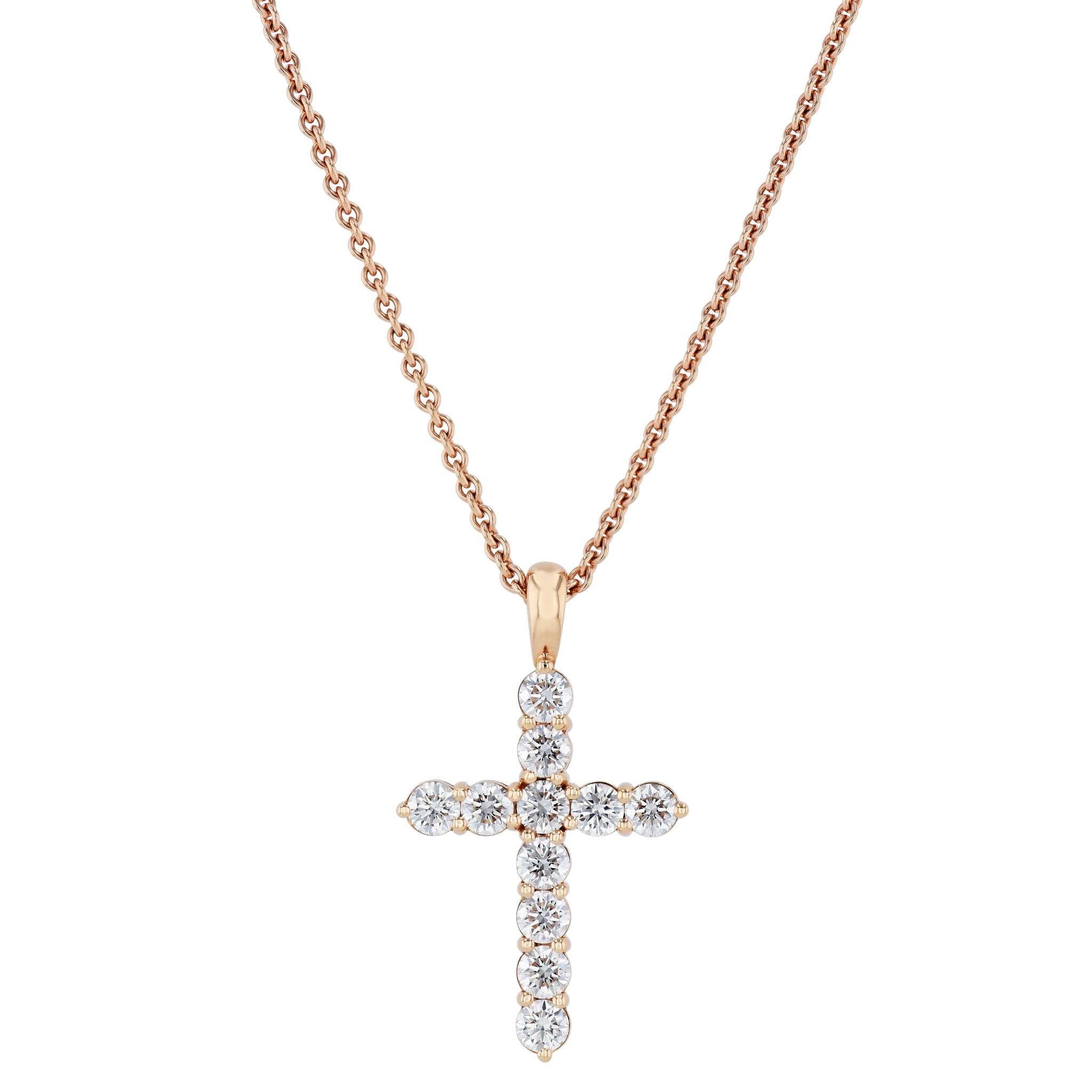 Moderne Pendentif croix en or rose et diamants fait à la main en vente