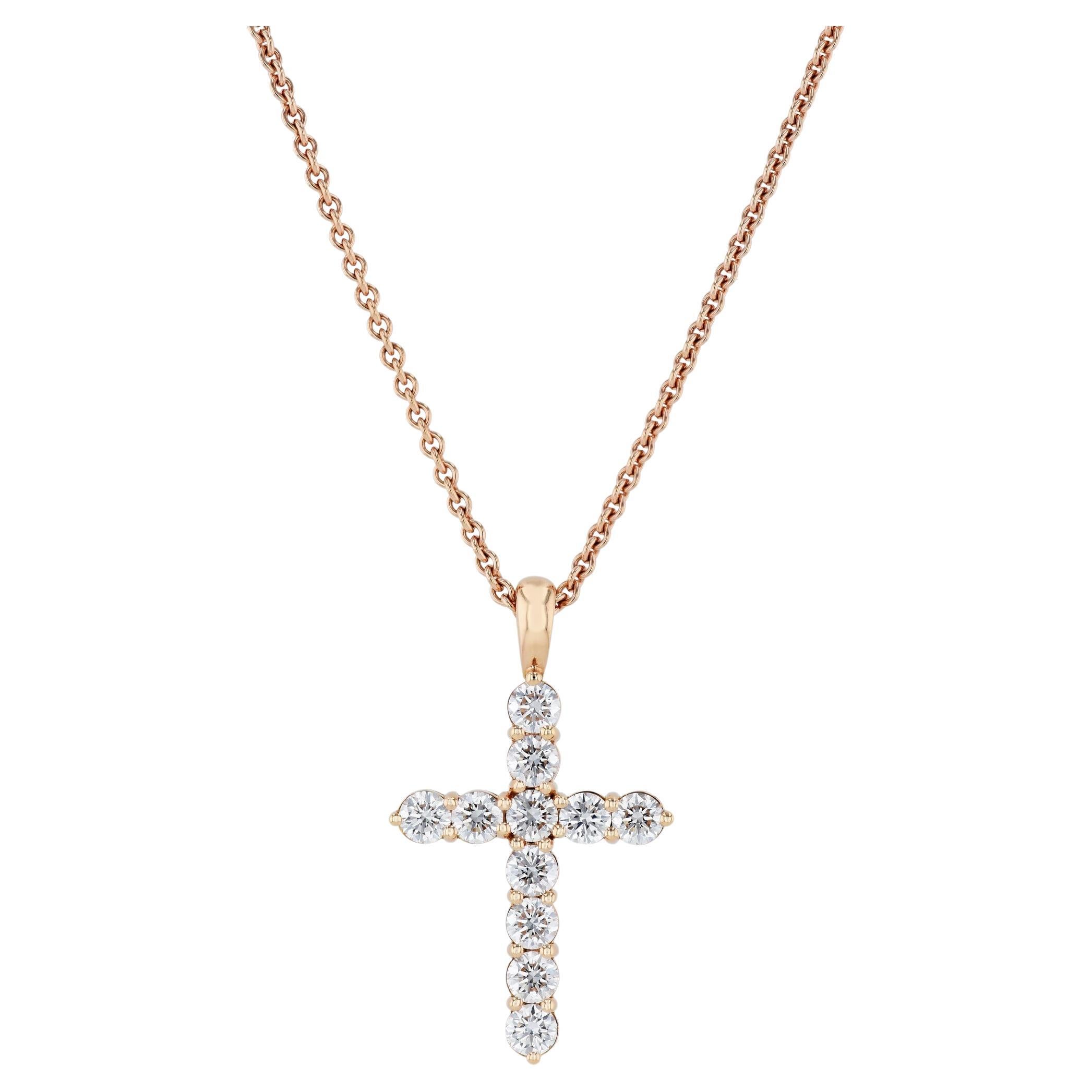 Handmade Rose Gold Diamond Cross Pendant For Sale