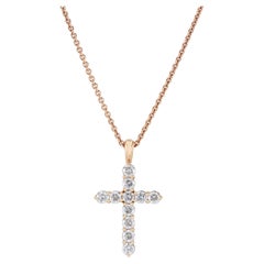 Colgante Cruz de Diamantes de Oro Rosa Hecho a Mano