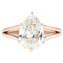 Handmade Rose Gold-Mounted 2.36 Carat Pear Shaped Diamond Ring