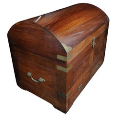 Antique Hardwood & Brass French Polished Domed Two Drawer Campaign Chest