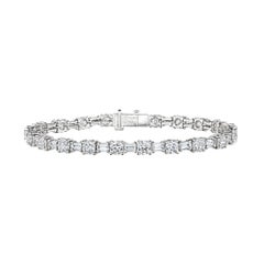 Handmade Round Baguette Diamond and Platinum Line Bracelet