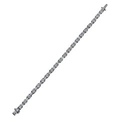 Handmade Round Baguette Diamond and Platinum Line Bracelet