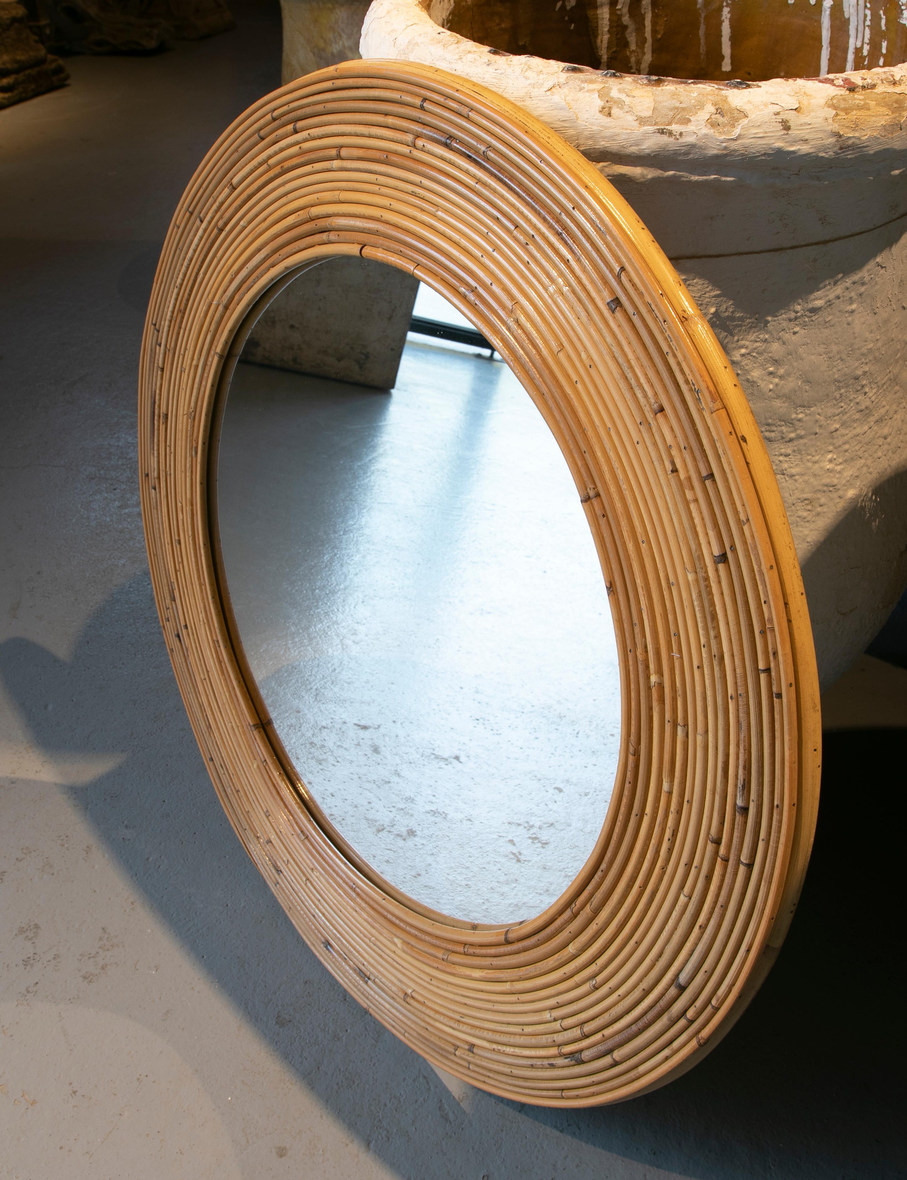 Miroir rond en bambou fait main Bon état - En vente à Marbella, ES