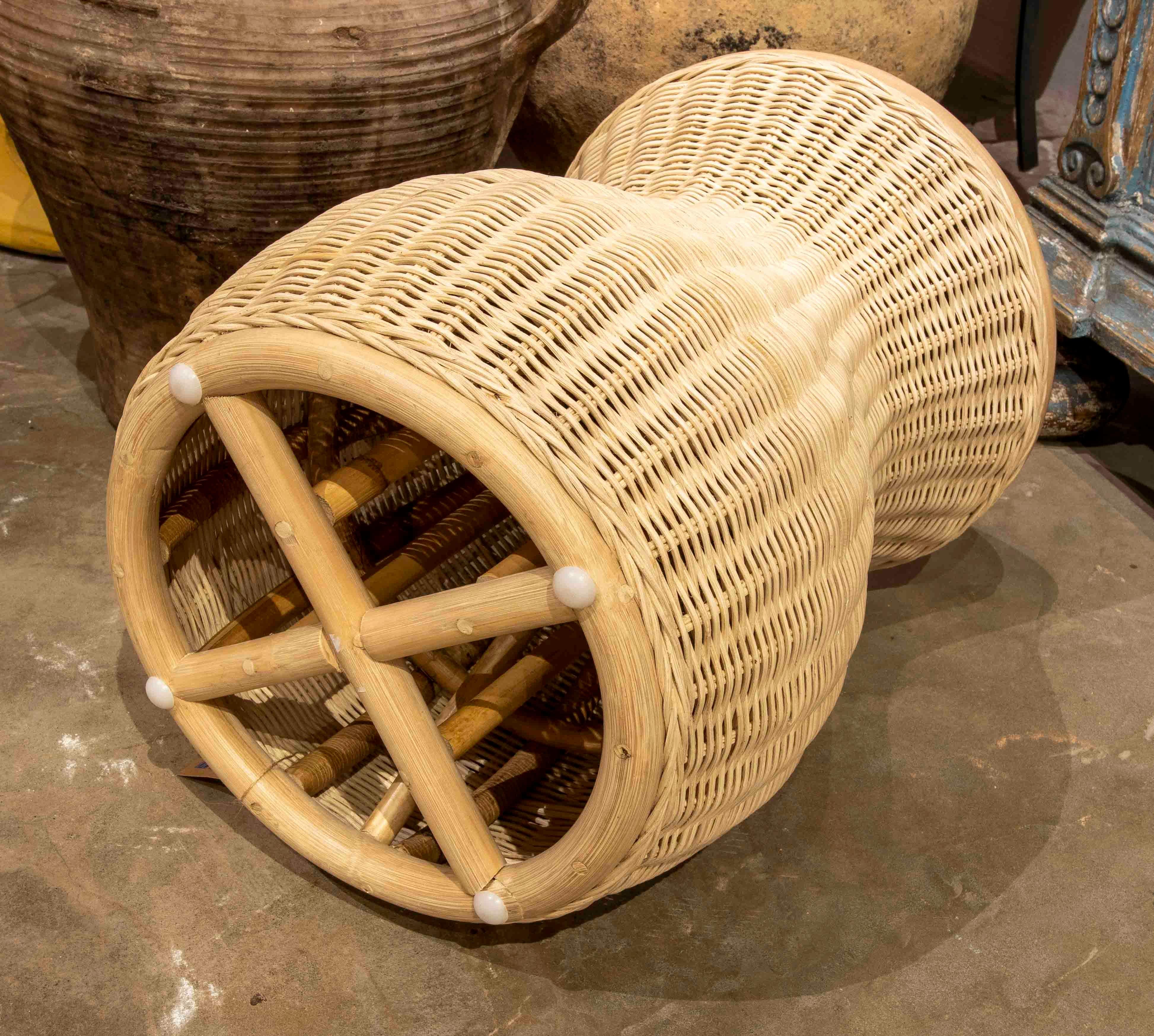 Handmade Round Rattan and Wicker Stool For Sale 3