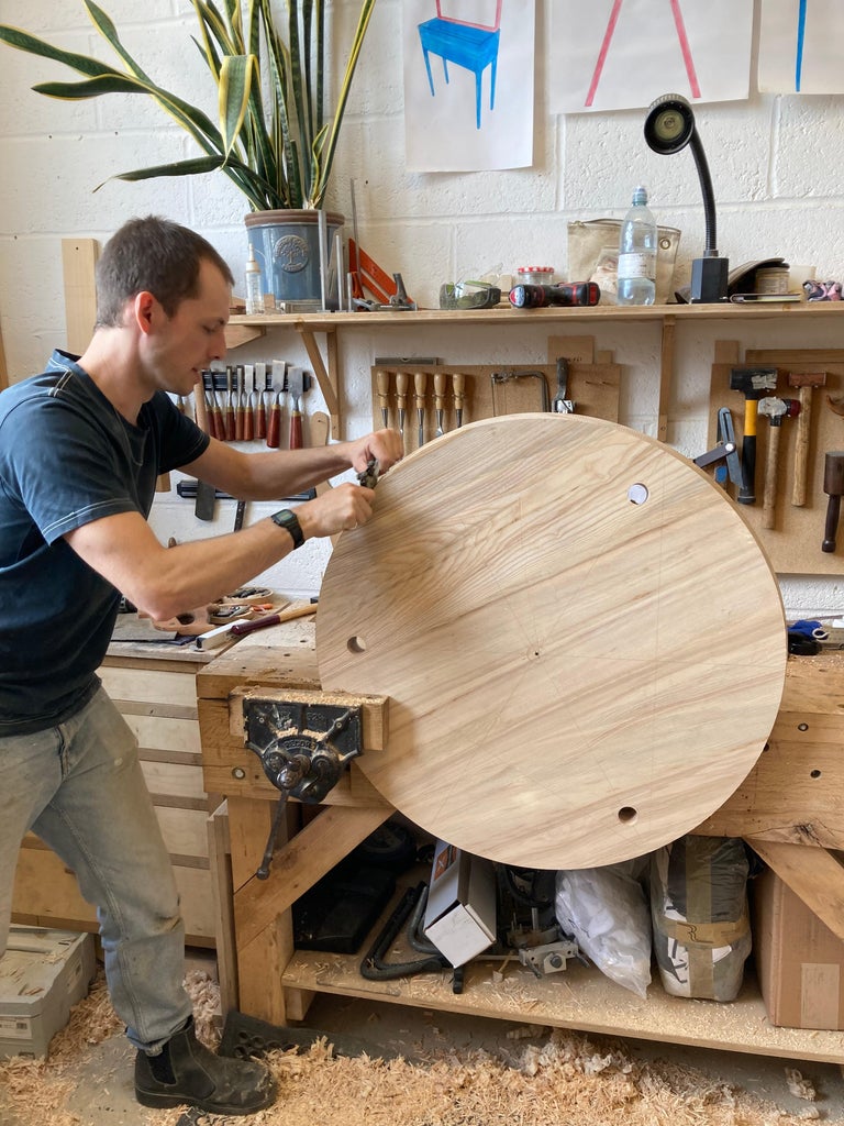 Handmade Round Table, with Screw in Legs, Solid English Ash, Made by Loose Fit For Sale at 1stDibs