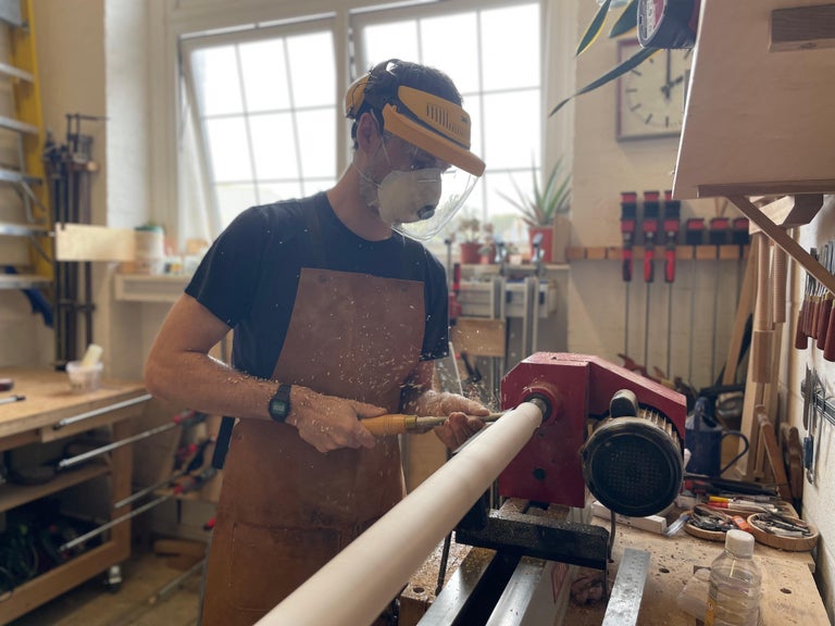 Handmade Round Table, with Screw in Legs, Solid English Ash, Made by Loose Fit For Sale at 1stDibs