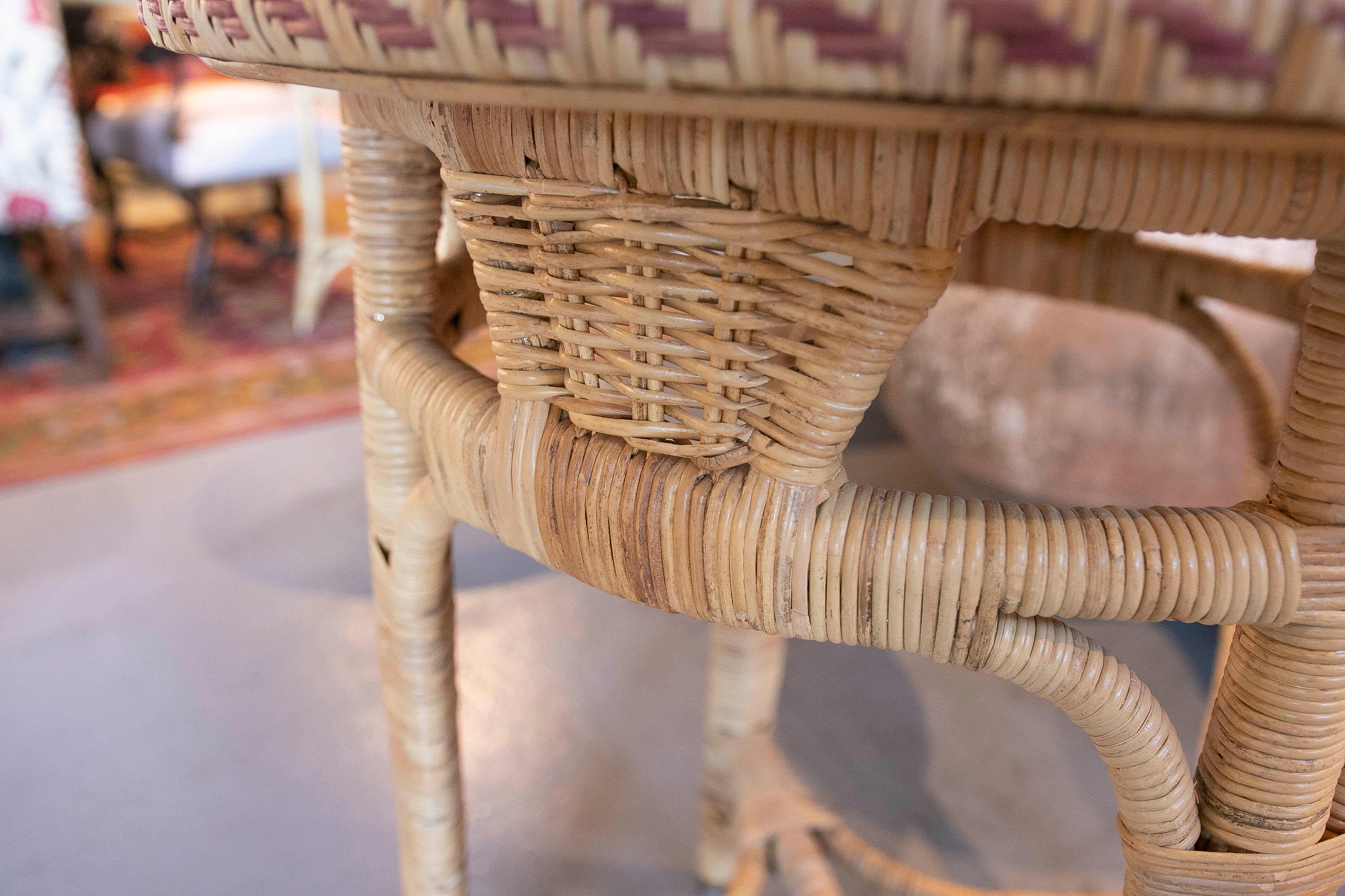 Handmade Round Wicker Side Table with brown Border For Sale 6