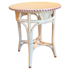Table d'appoint ronde en osier faite à la main avec bordure brune
