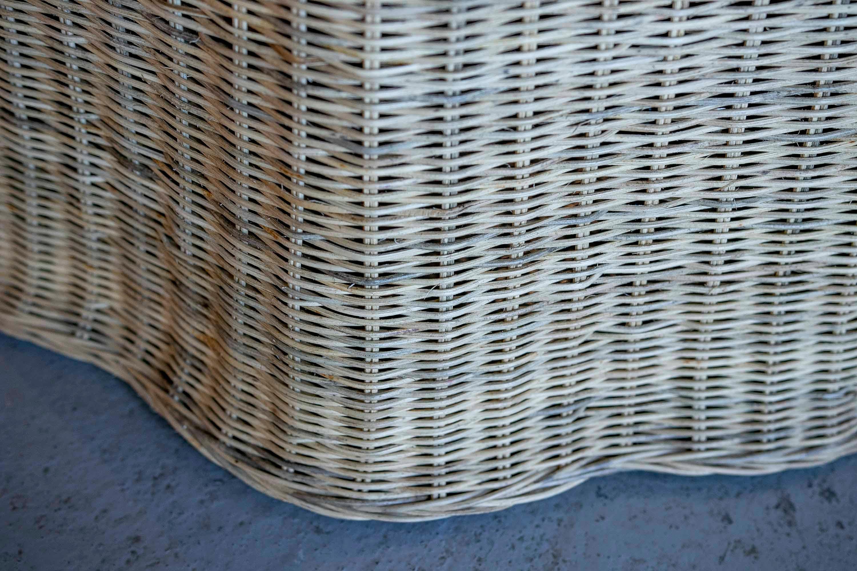 Handmade Round Wicker Side Table with Slings at the Bottom For Sale 9