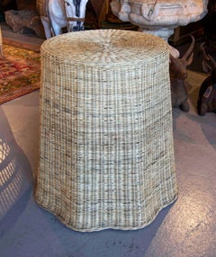Handmade Round Wicker Side Table with Slings at the Bottom