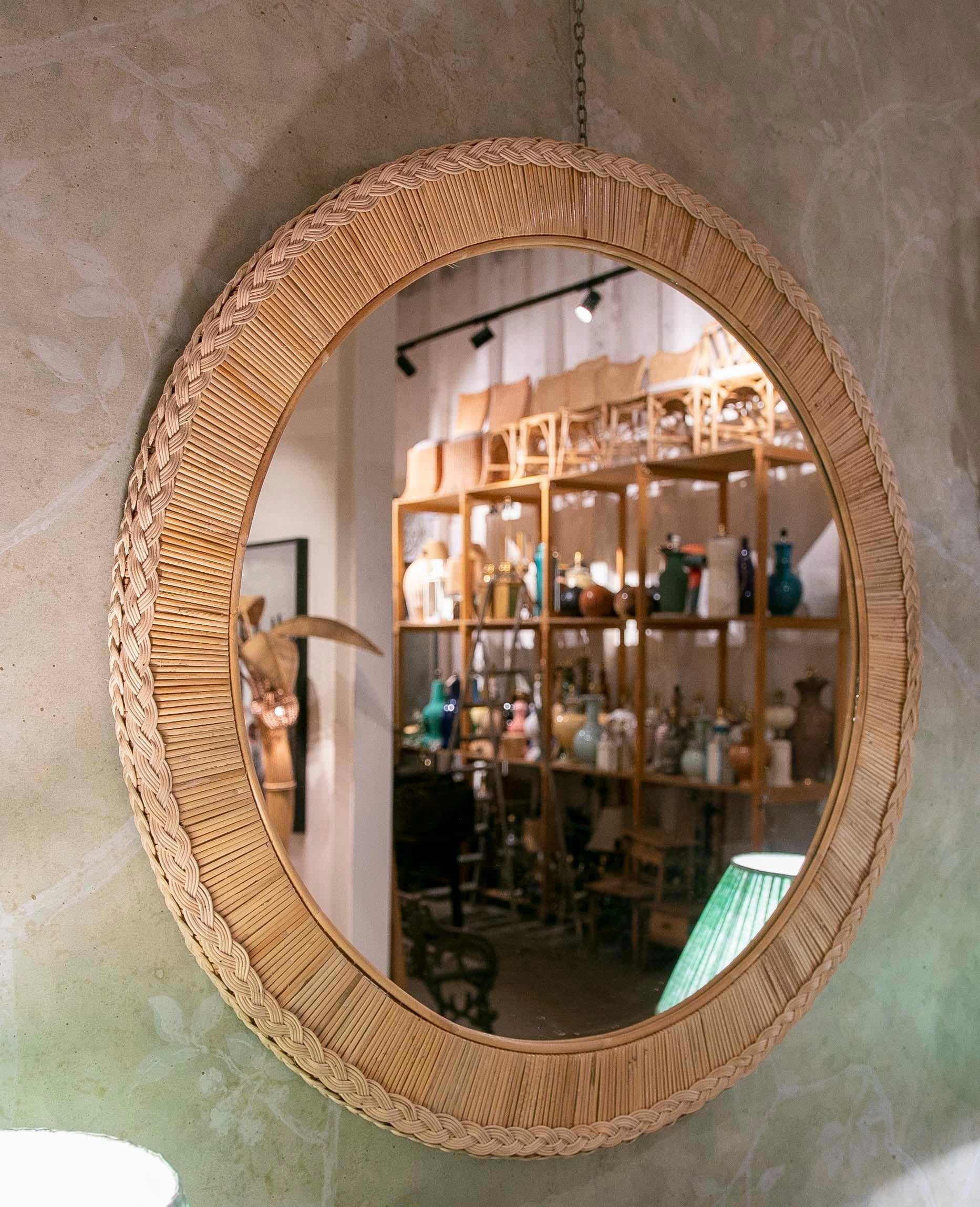 Handmade Round Wicker Wall Mirror