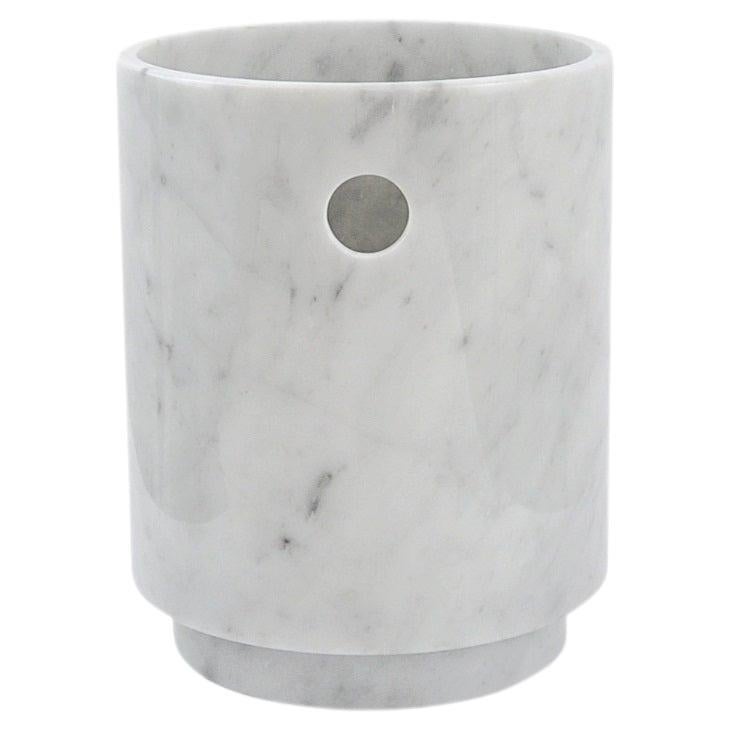 Handmade Rounded Base Glacette in White Carrara Marble For Sale