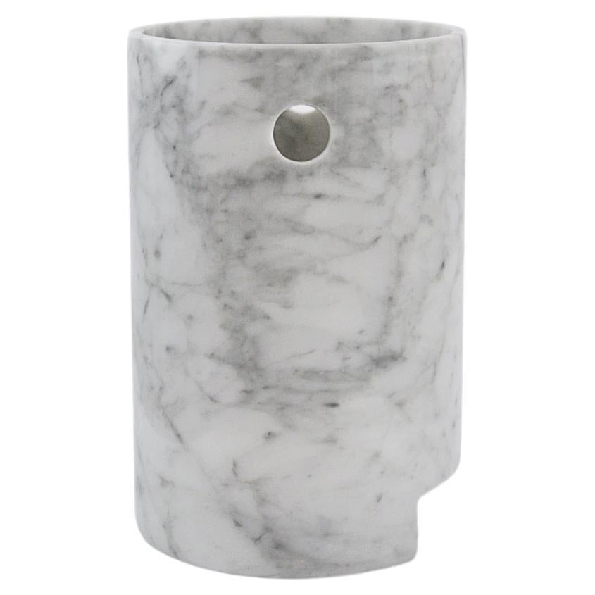 Handmade Rounded Face Glacette in White Carrara Marble For Sale