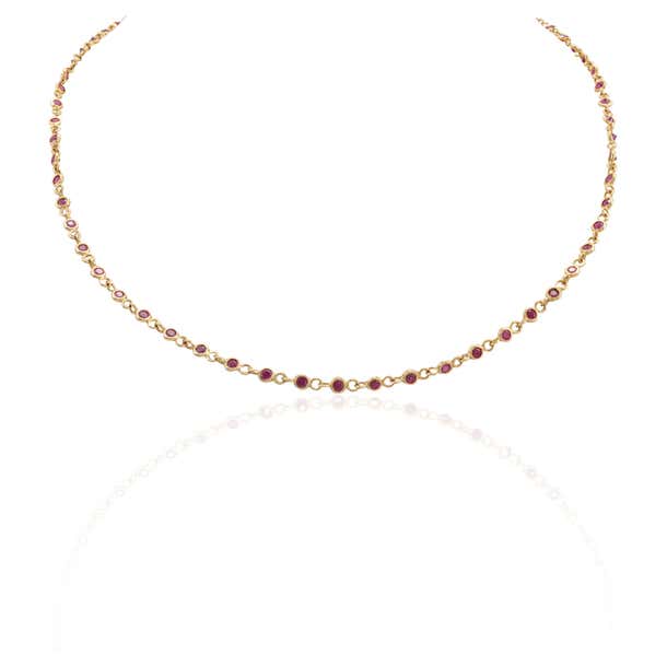 Handmade Ruby Station Chain Necklace 14k Yellow Gold, Grandma Gift ...