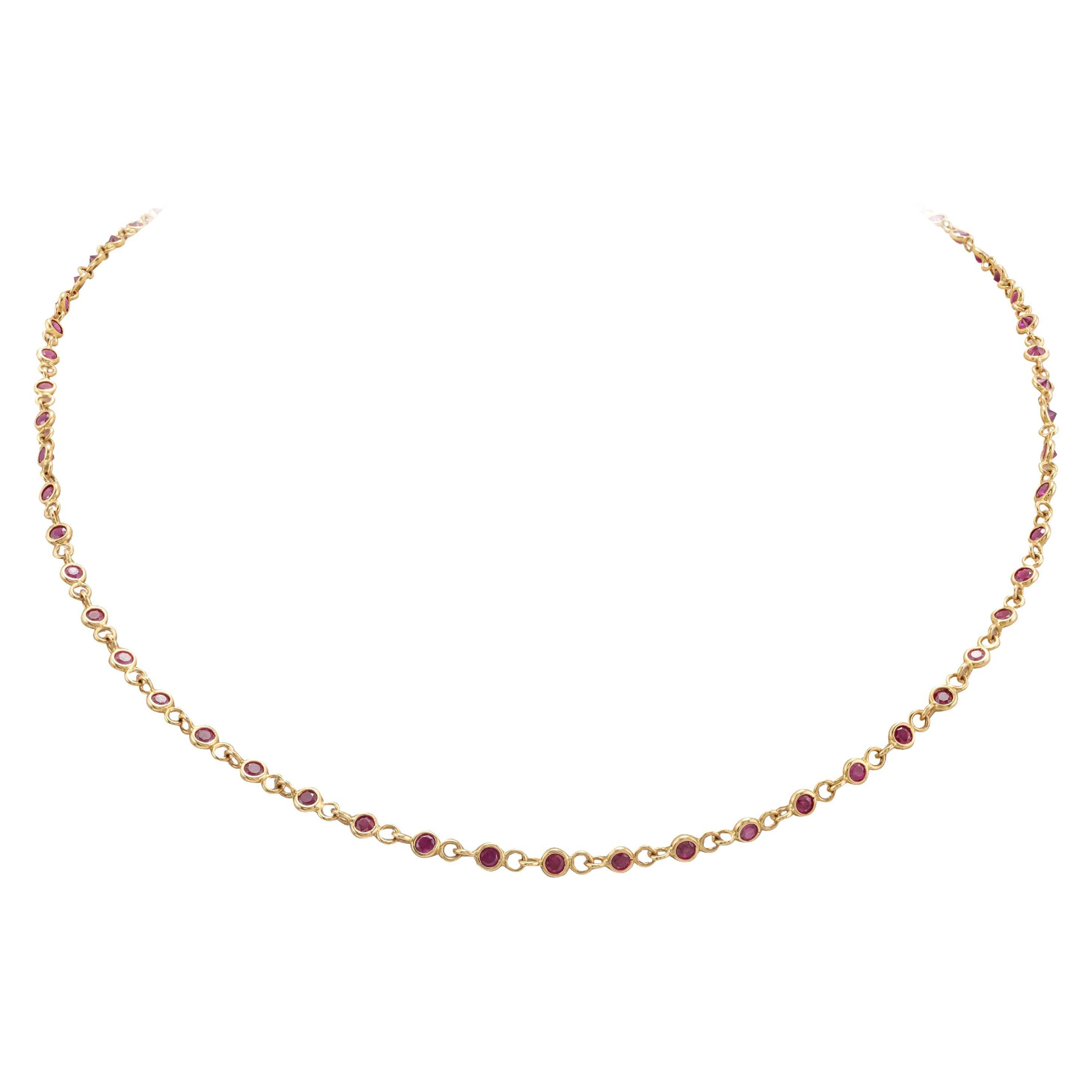 Handgefertigte Rubin Station Kette Halskette 14k Gelbgold, Grandma Geschenk Weihnachtsgeschenk