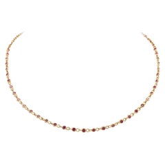 Handmade Ruby Station Chain Necklace 14k Yellow Gold, Grandma Gift Christmas