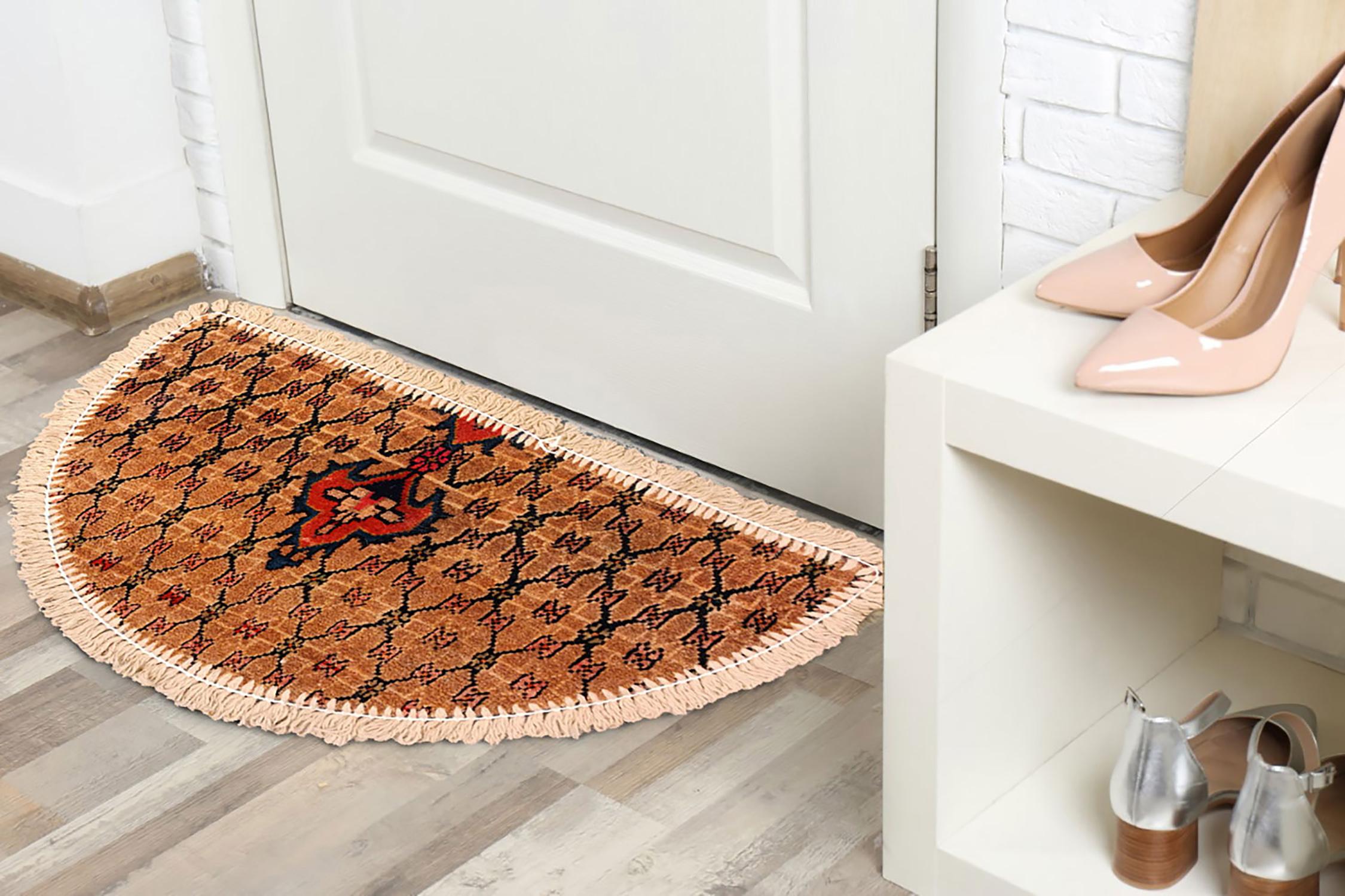 Handgefertigter Teppich Fußmatte Brown Rug Half Circular Interior Carpet Mat Entrance Way im Angebot 1