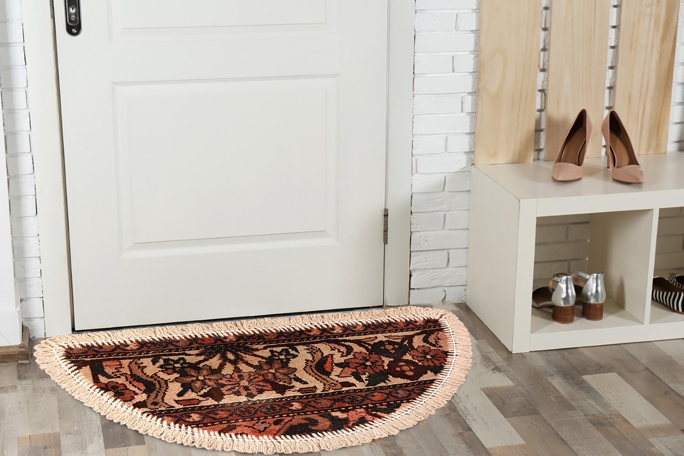 Vegetable Dyed Handmade Rug Doormat Floral Rug Half Circular Interior Carpet Mat Entrance Way For Sale