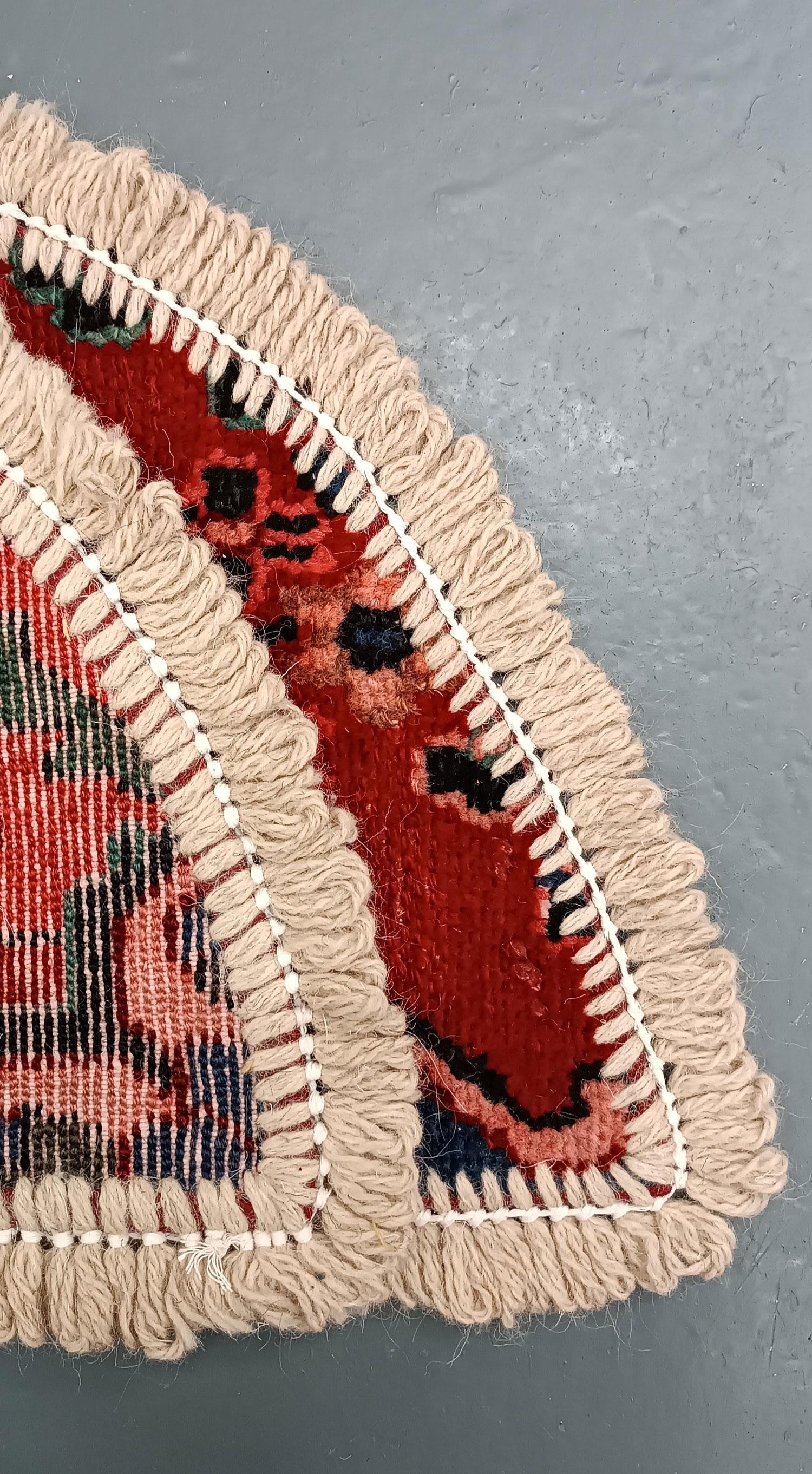 Late 20th Century Handmade Rug Doormat Oriental Rug Half Circular Interior Carpet Mat Entrance Way For Sale