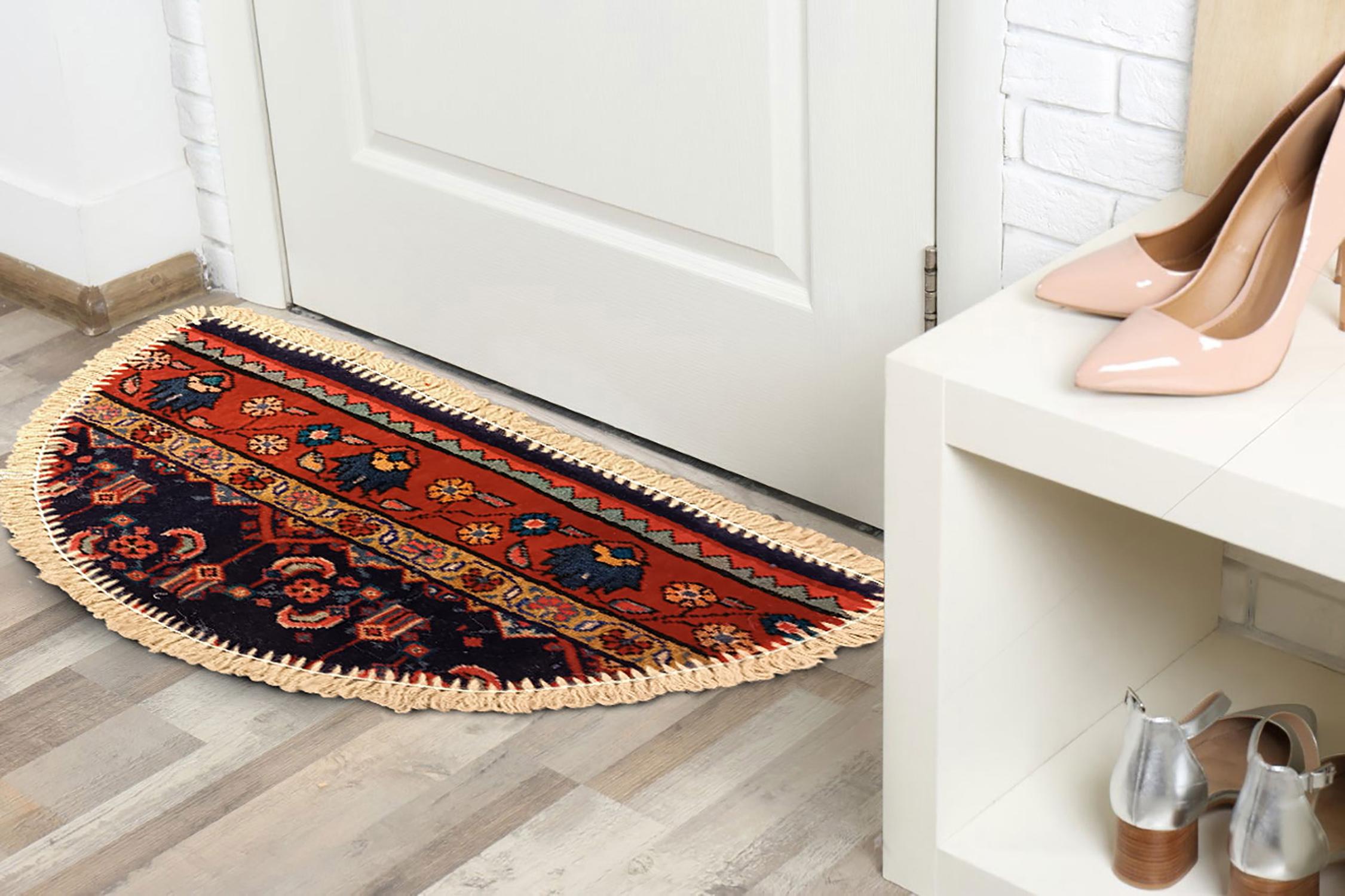 Handmade Rug Doormat Oriental Rug Half Circular Interior Carpet Mat Entrance Way For Sale 1
