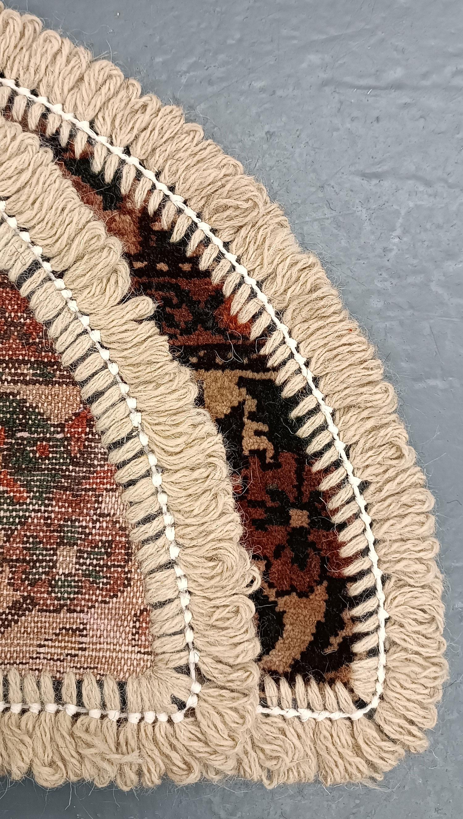 Azerbaijani Handmade Rug Doormat Oriental Rug Semi Circular Interior Carpet Mat Entrance Way For Sale