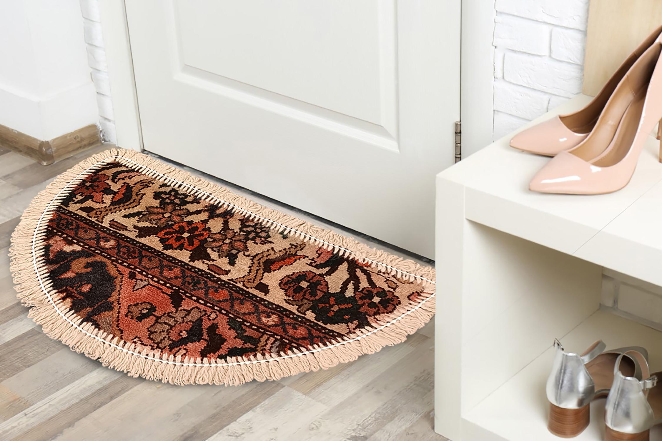 Wool Handmade Rug Doormat Oriental Rug Semi Circular Interior Carpet Mat Entrance Way For Sale