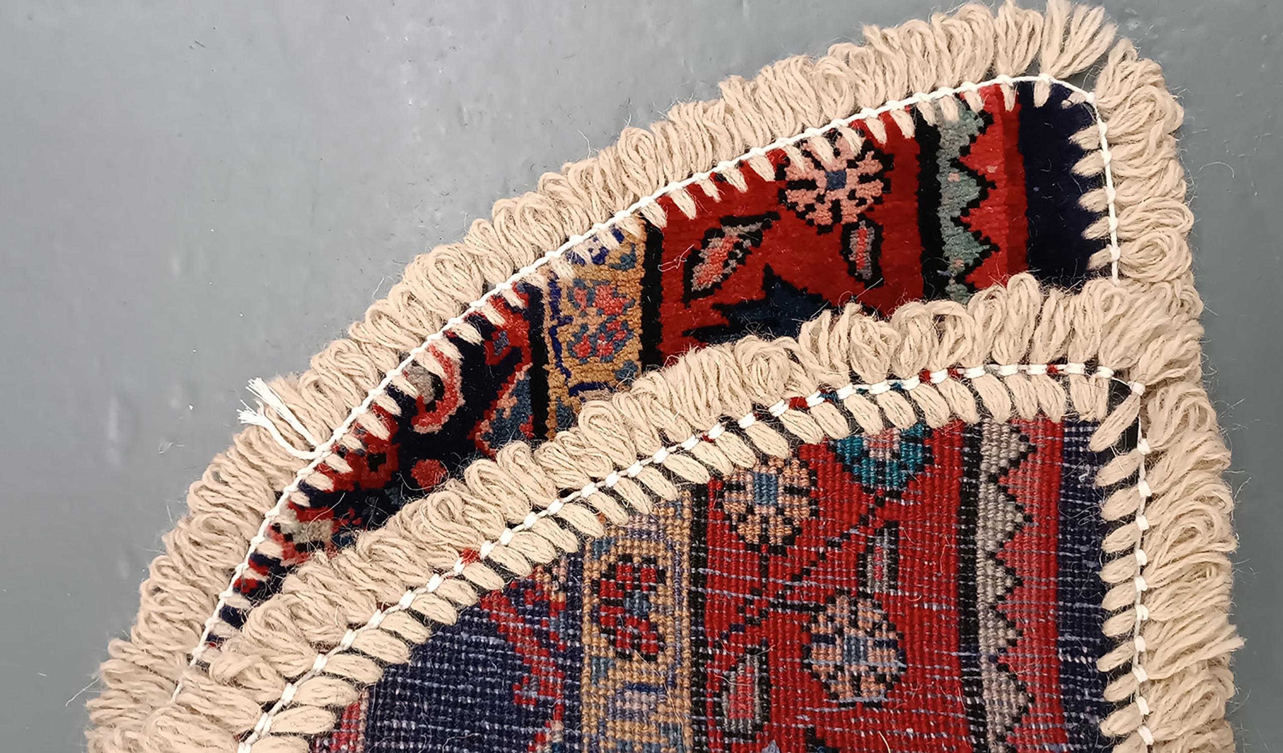 Azerbaijani Handmade Rug Doormat Red Oriental Rug Half Circular Interior Carpet Mat Entrance For Sale