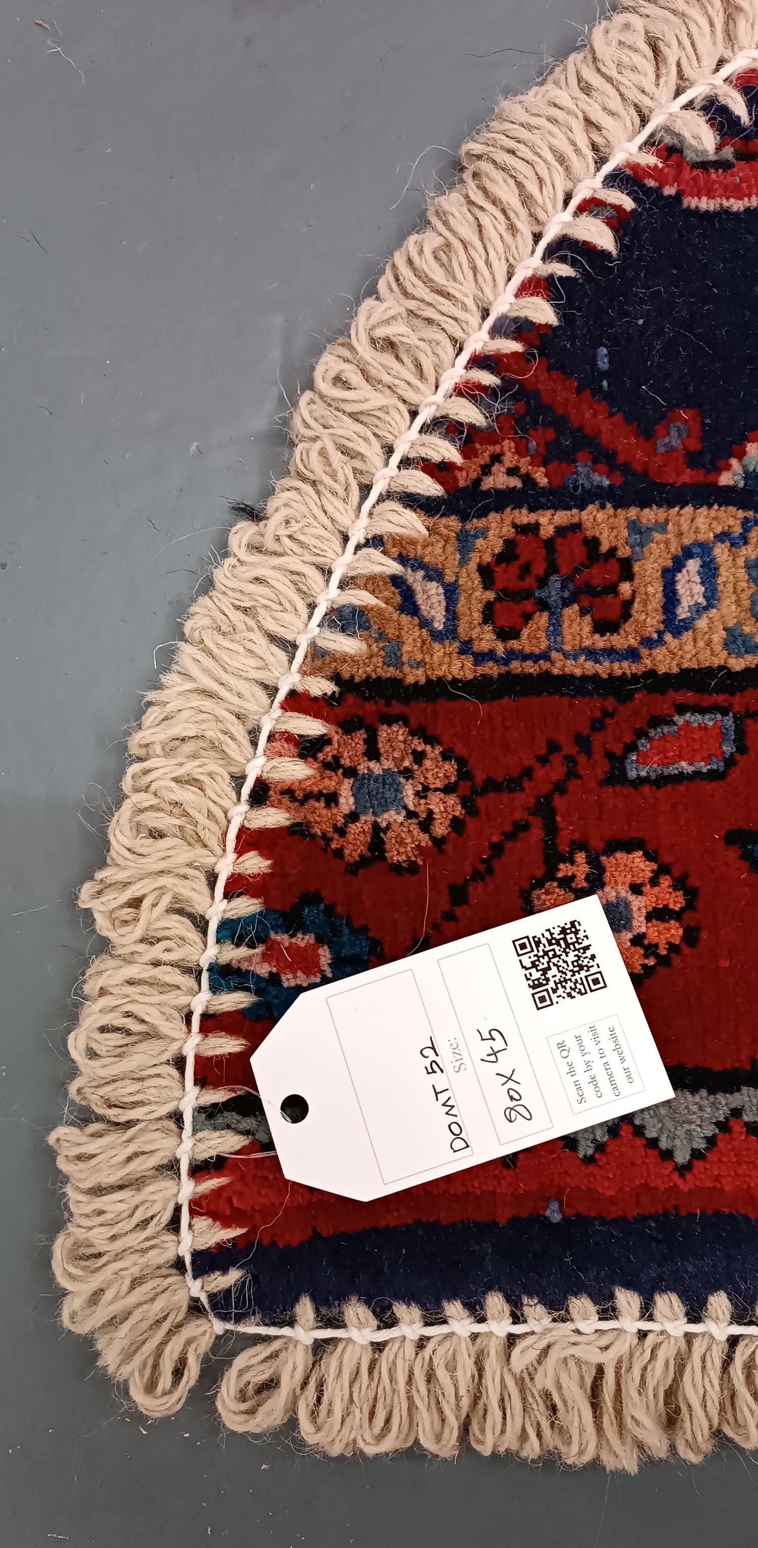 Late 20th Century Handmade Rug Doormat Red Oriental Rug Half Circular Interior Carpet Mat Entrance For Sale