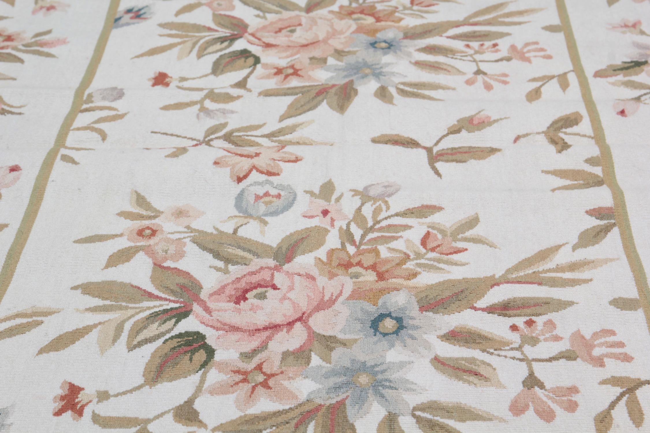 Chinese Handmade Rug, Floral Patterned Rug, Aubusson Style Rugs, Needlepoint Flat-Weave