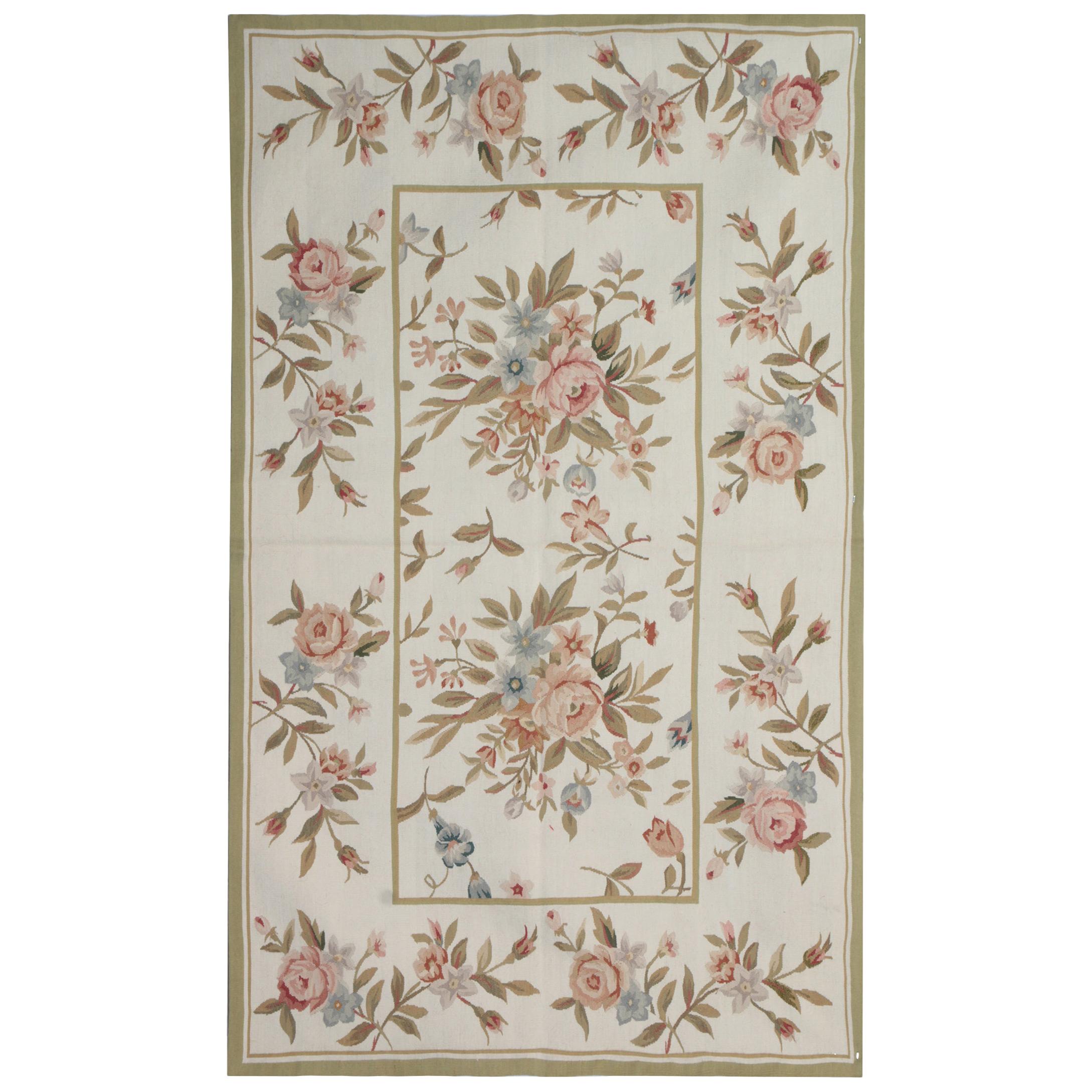 Handmade Rug, Floral Patterned Rug, Aubusson Style Rugs, Needlepoint Flat-Weave