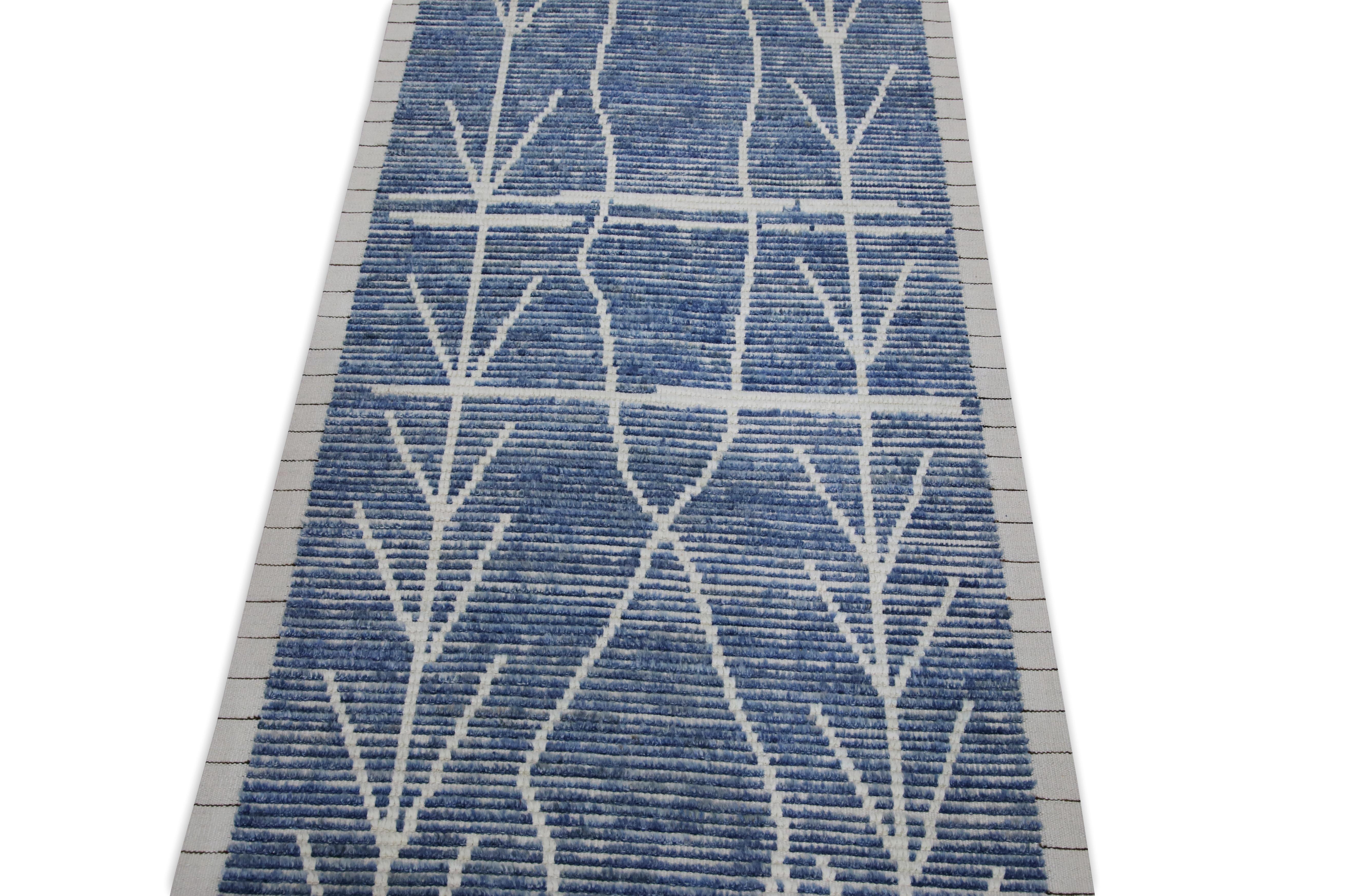 Tissé à la main Tapis fait à la main Tapis de course moderne de style marocain bleu tissé à la main 3'1