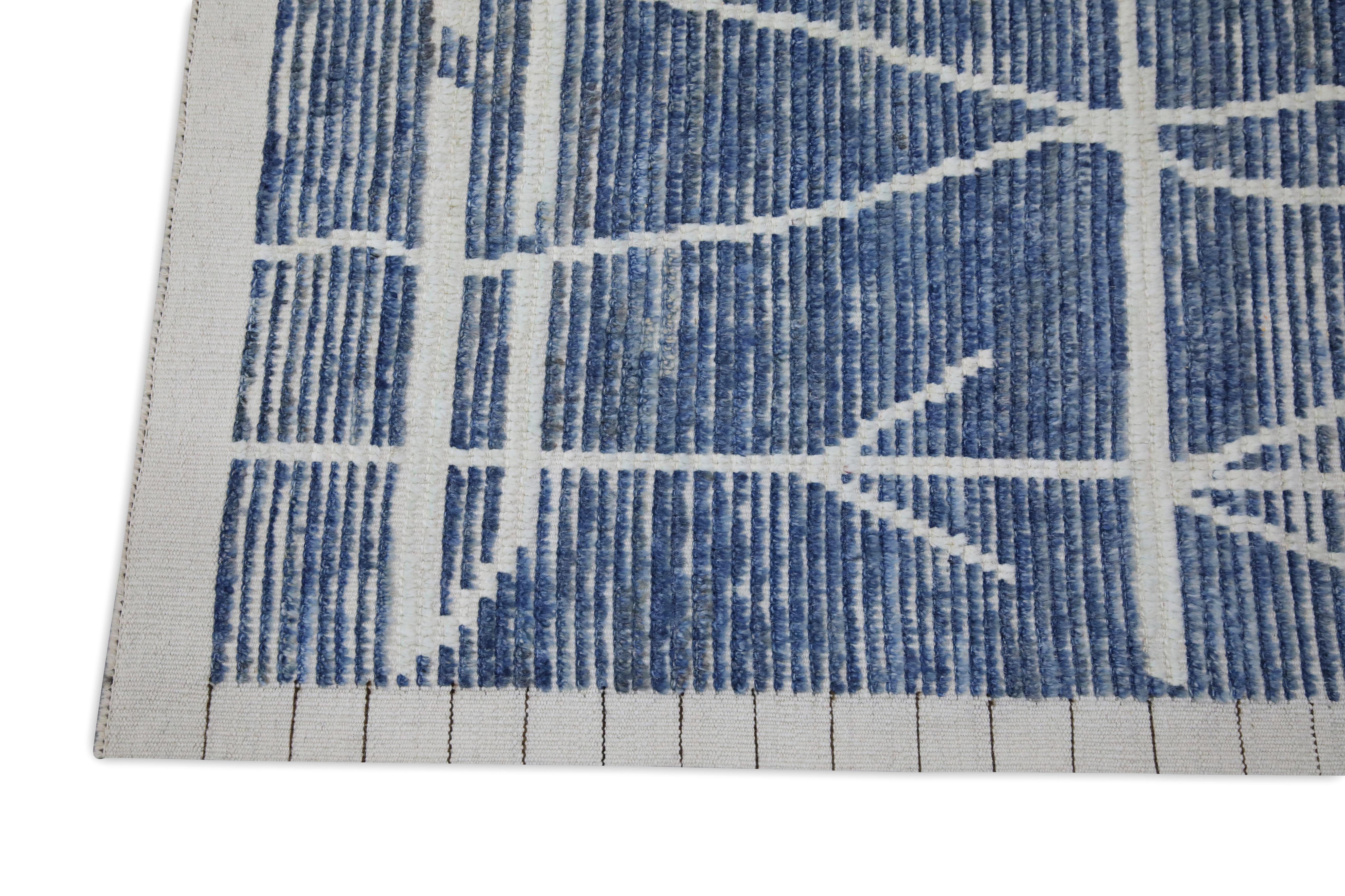 XXIe siècle et contemporain Tapis fait à la main Tapis de course moderne de style marocain bleu tissé à la main 3'1