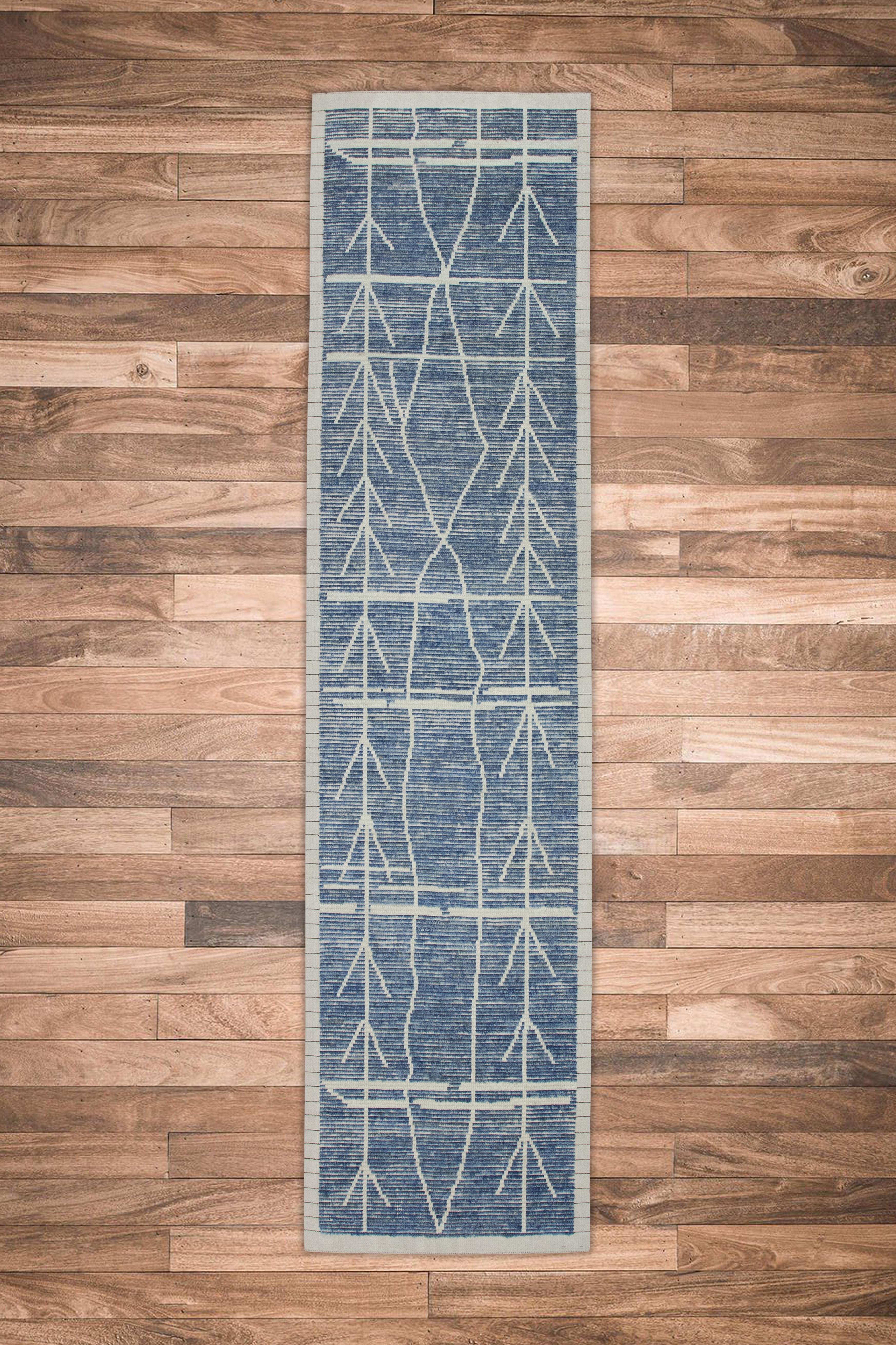 Tapis fait à la main Tapis de course moderne de style marocain bleu tissé à la main 3'1