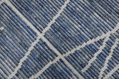 Handmade Rug Modern Moroccan Style Blue Handwoven Runner Rug 3'2" X 12'6"