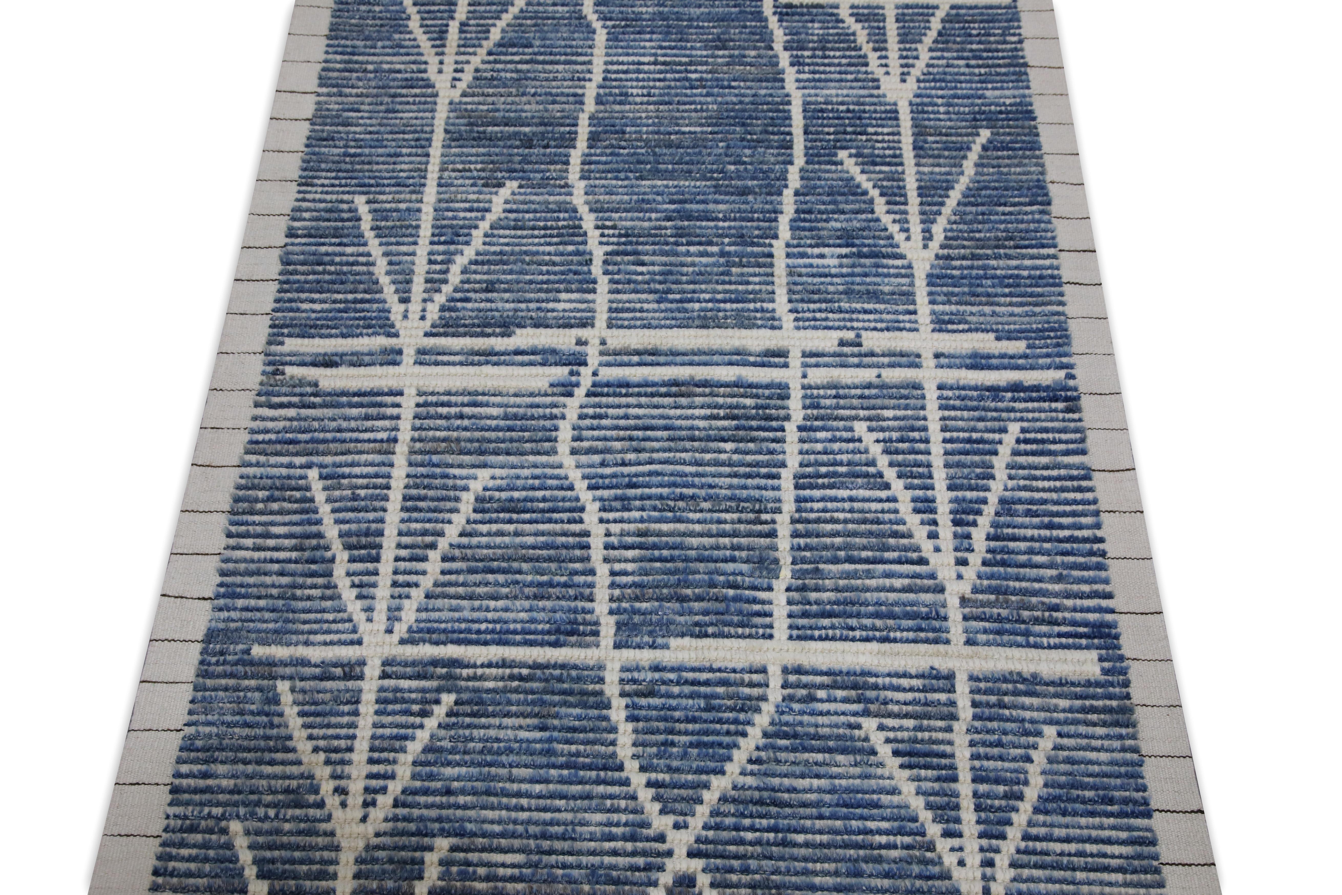 Handgefertigter Teppich Modern Marokkanisch Stil Blau Handgewebt Läufer Teppich 3'2