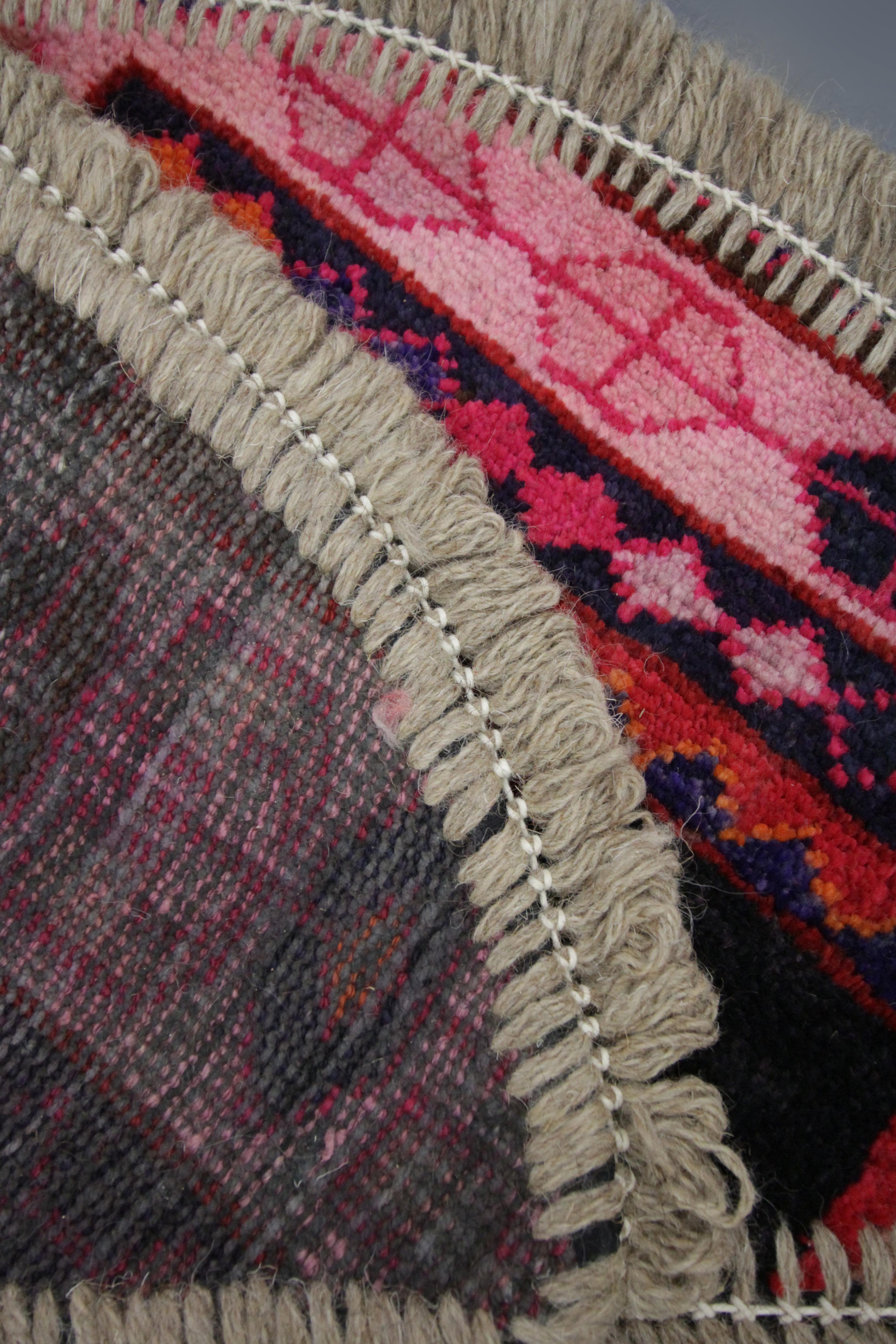Hand-Knotted Handmade Rug Semicircle Entrance Mat, Vintage Oriental Rug Door Way Carpet Mat
