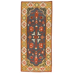 Alfombra hecha a mano Alfombra Kilim de lana Pirot turco Tejido plano Alfombra azul dorada Geométrica