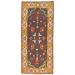 Tapis Kilim turc Pirot tissé à la main, bleu et or