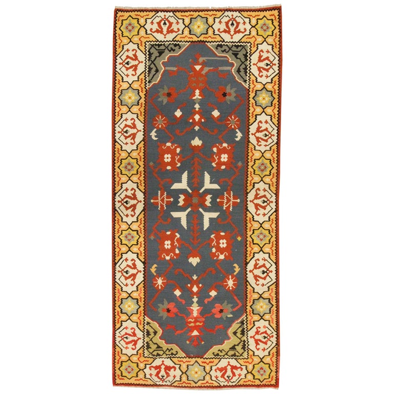 Pirot Rug Pattern Handmade Rug Wool Kilim Rug Turkish Pirot Flat Woven Blue Gold Carpet ...